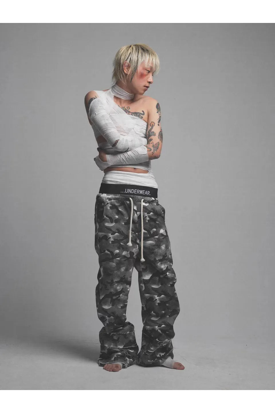 Camouflage Stained Double Waistband Trousers
