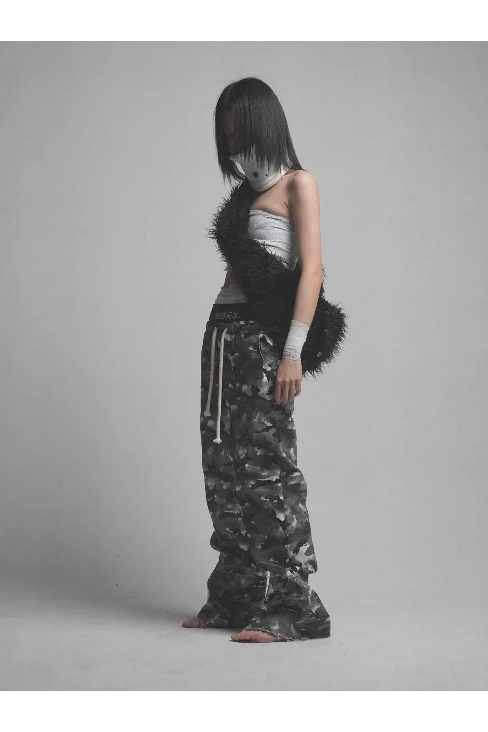 Camouflage Stained Double Waistband Trousers