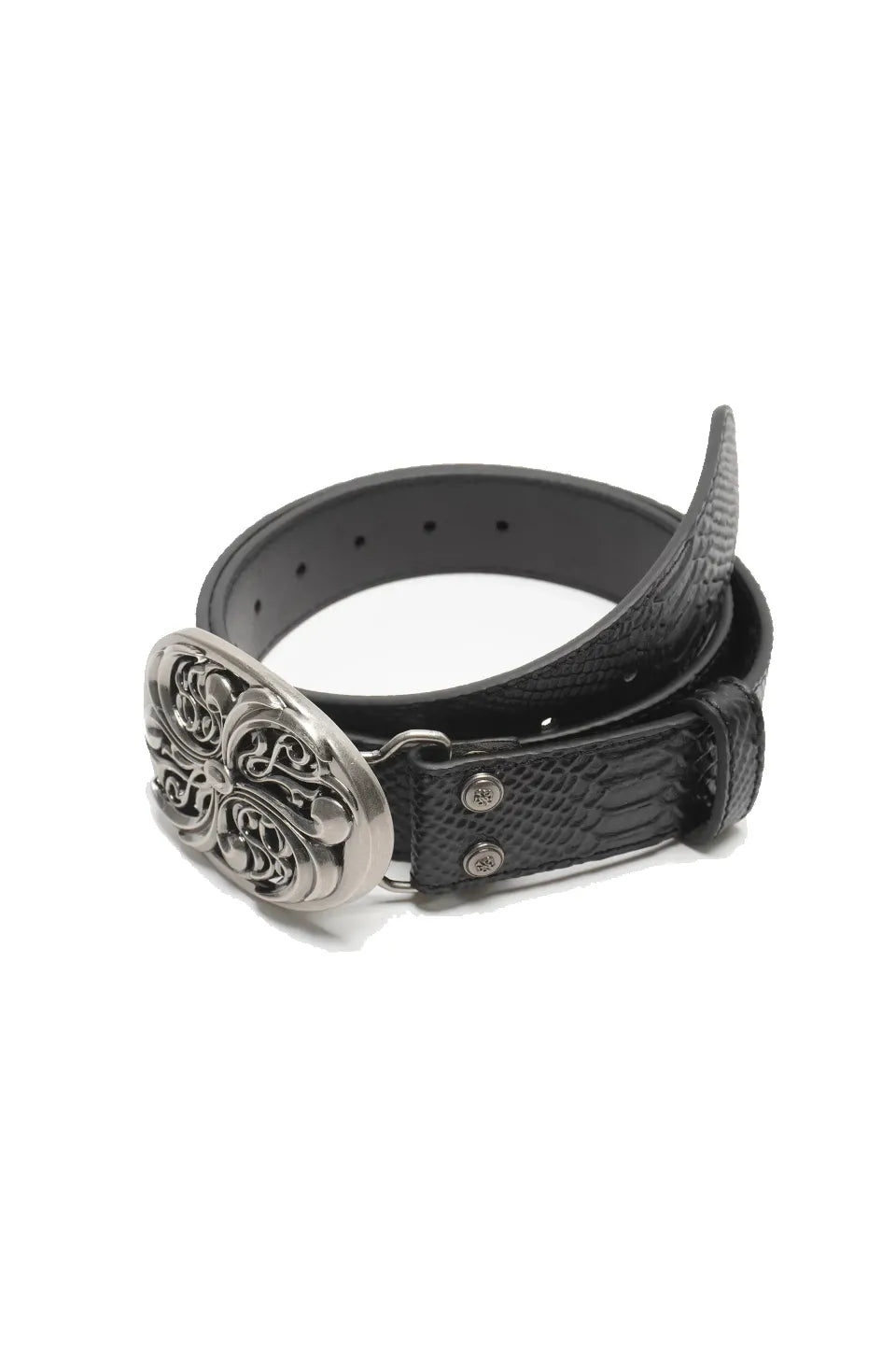 Chrome Acanthus Carved Leather Belt