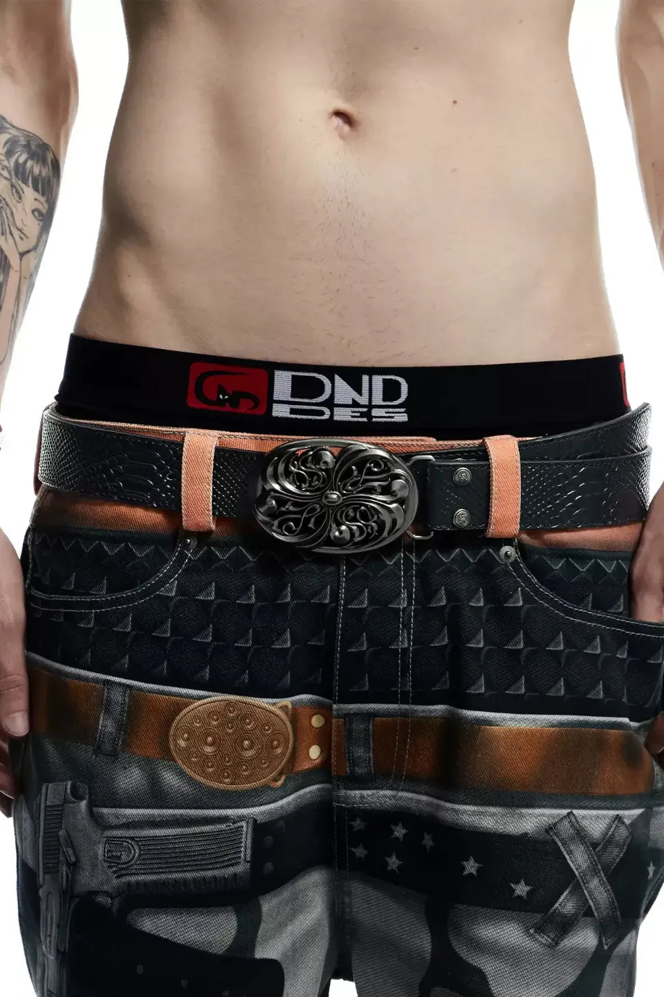 Chrome Acanthus Carved Leather Belt