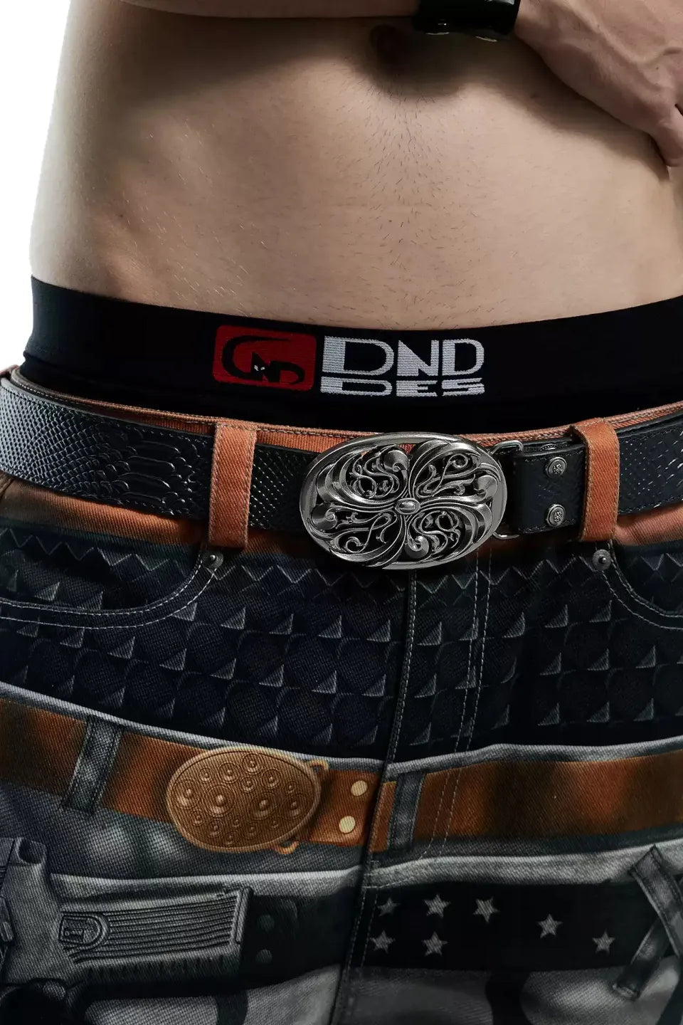 Chrome Acanthus Carved Leather Belt