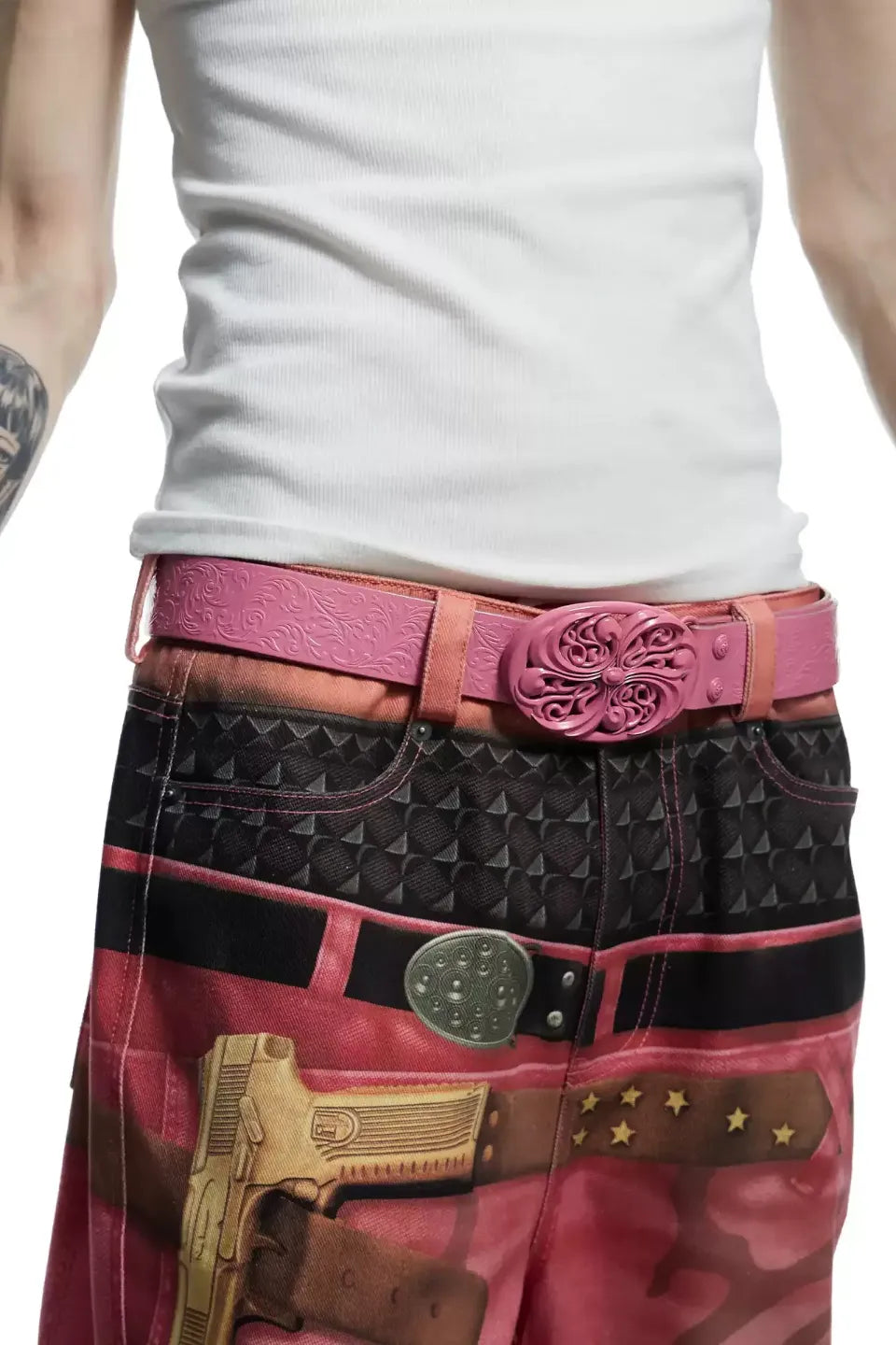 Chrome Acanthus Carved Leather Belt