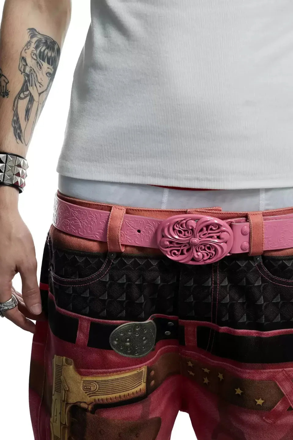 Chrome Acanthus Carved Leather Belt