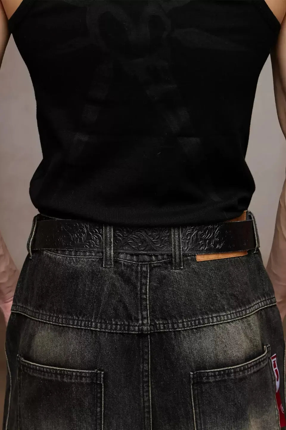 Chrome Acanthus Carved Leather Belt