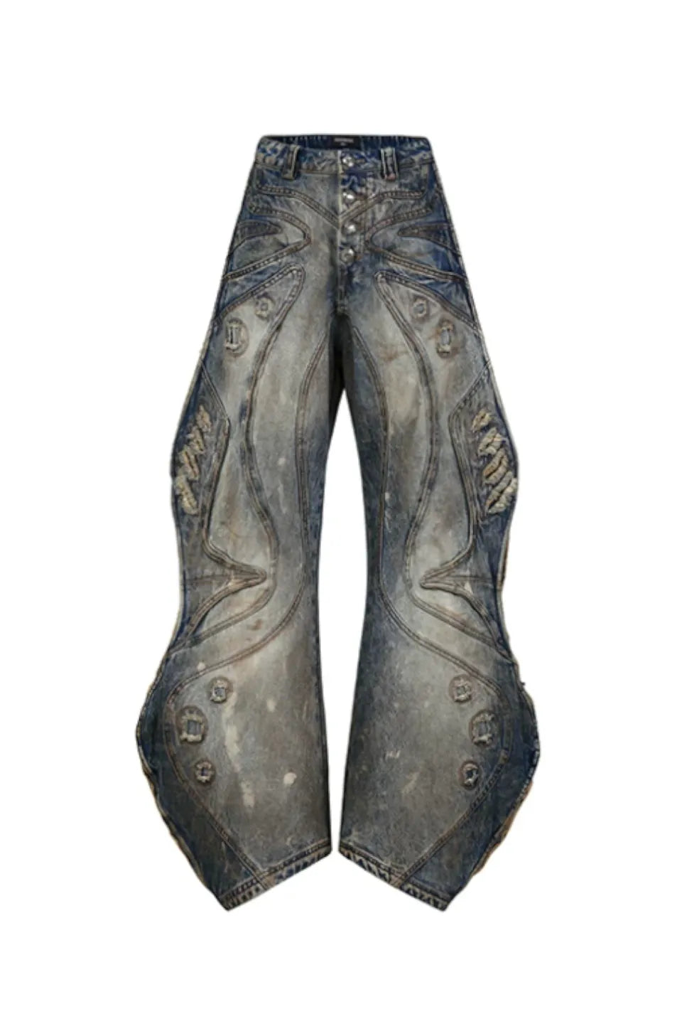 Circle Totem Asymmetrical Curved Jeans
