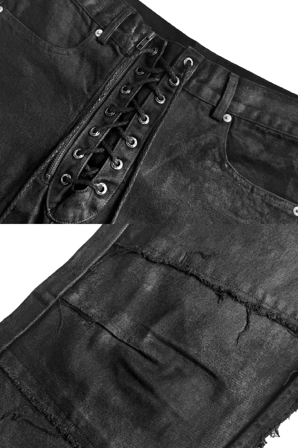 Coated Hand Painted Bondage Strapped Jeans