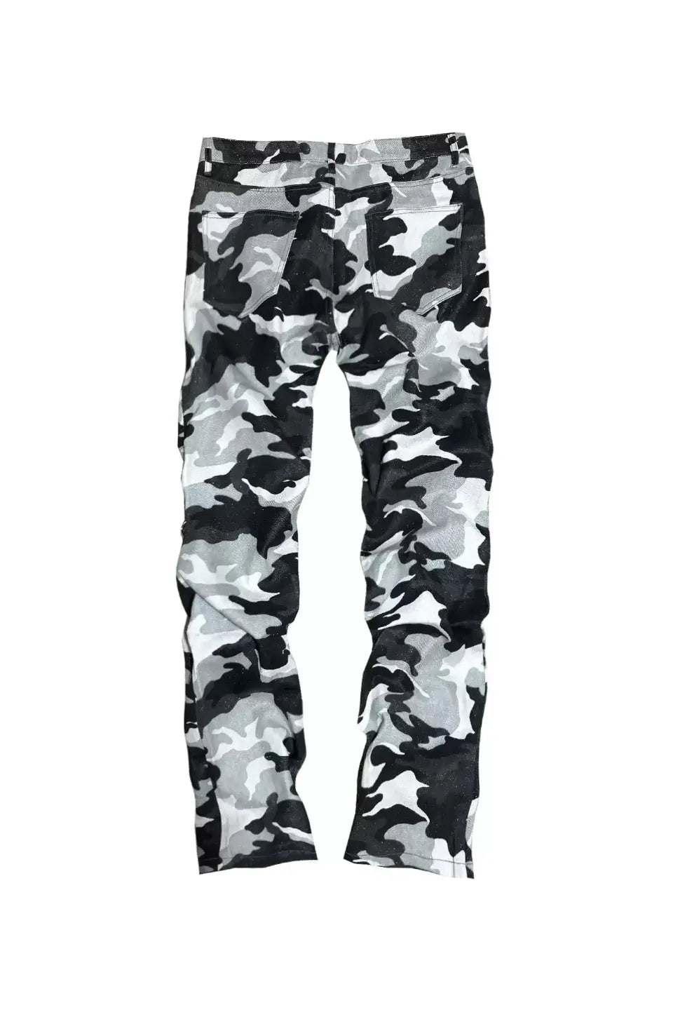 Coated White Camo Studded Straight Jeans