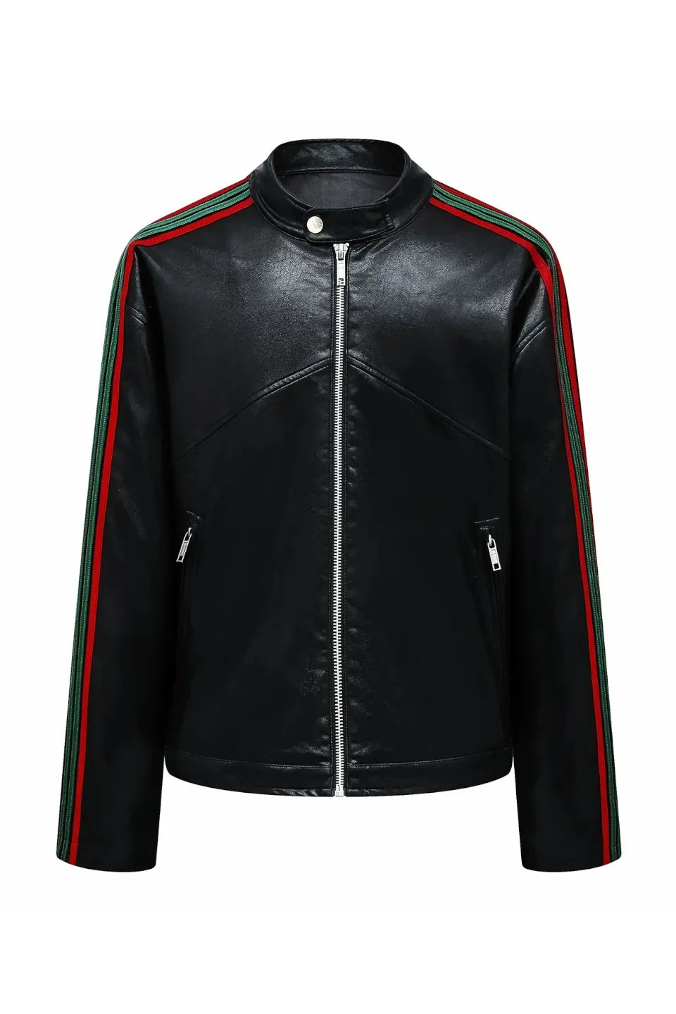 Color Block Striped Structured Leather Jacket