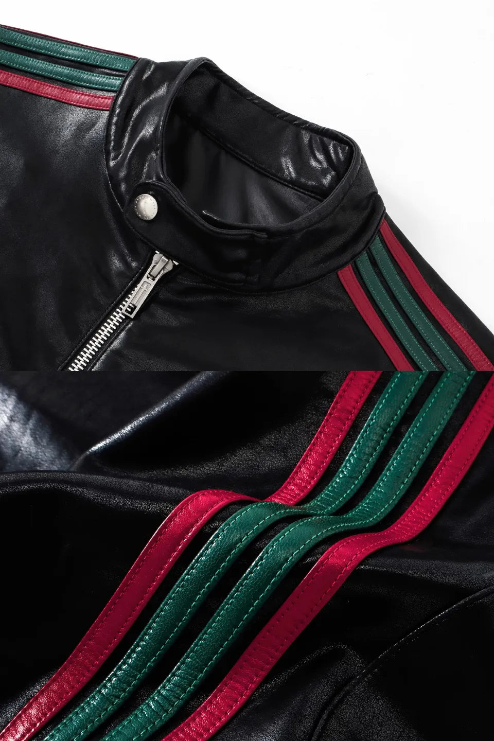 Color Block Striped Structured Leather Jacket