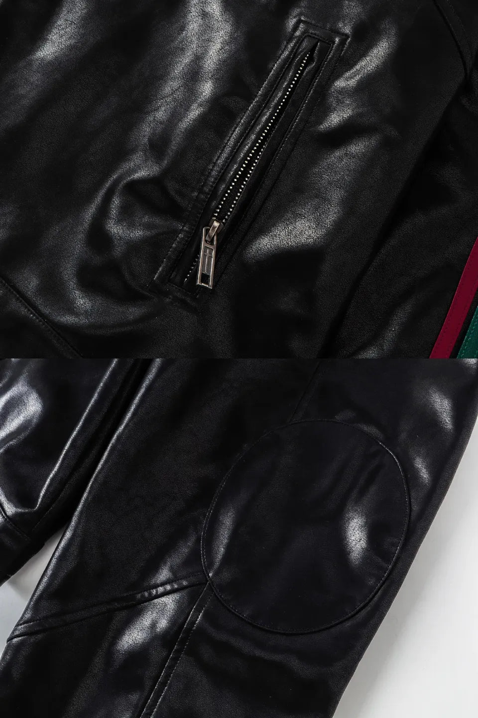 Color Block Striped Structured Leather Jacket