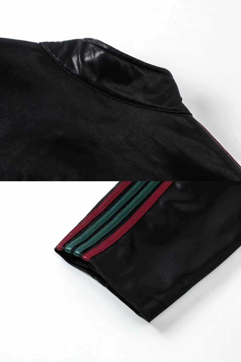 Color Block Striped Structured Leather Jacket