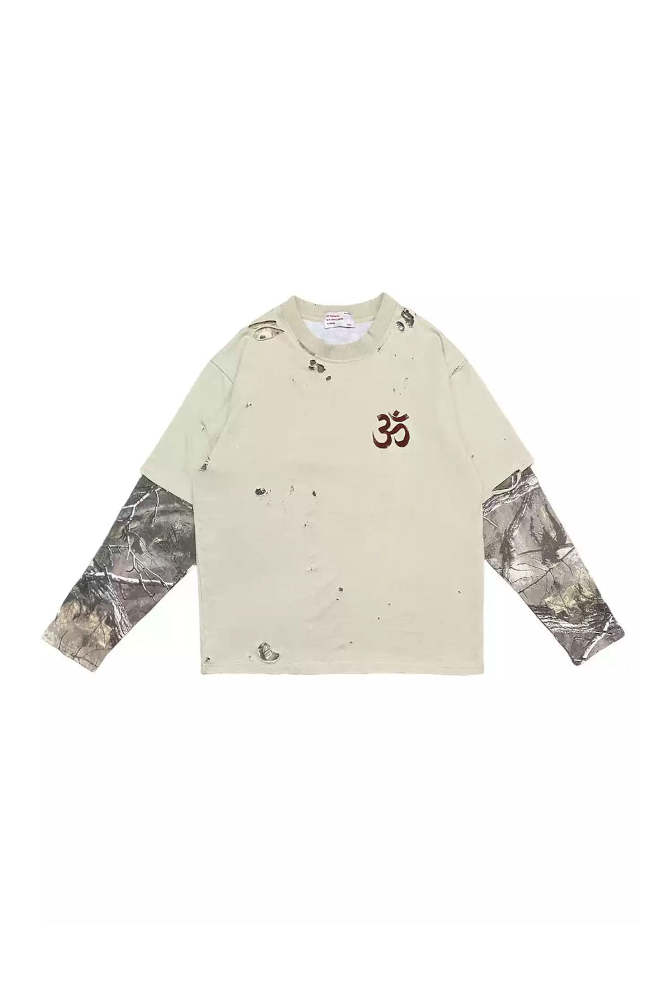 Color Blocked Distressed Layered Long Sleeve Tee