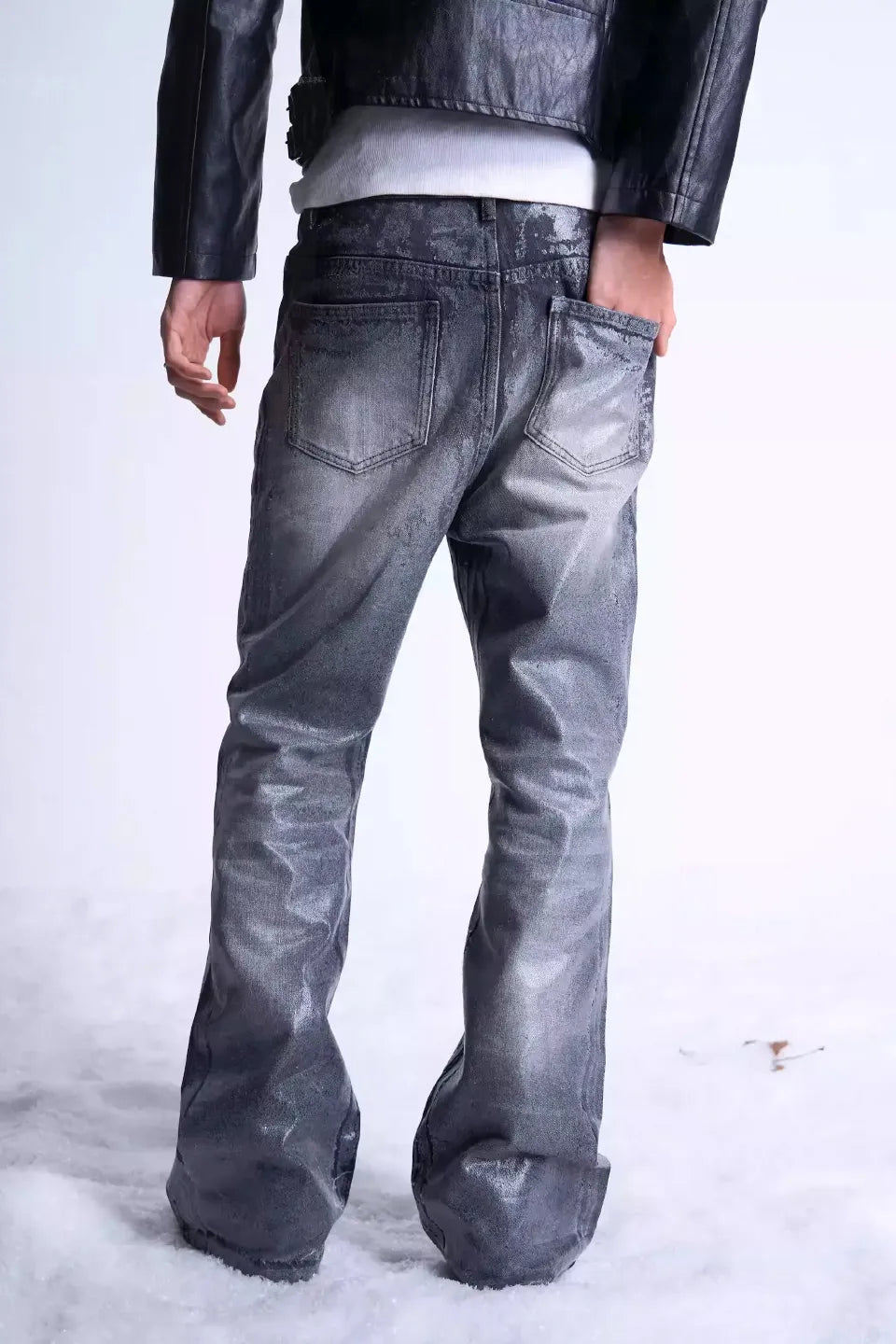 Crack Brush and Faded Flare Jeans