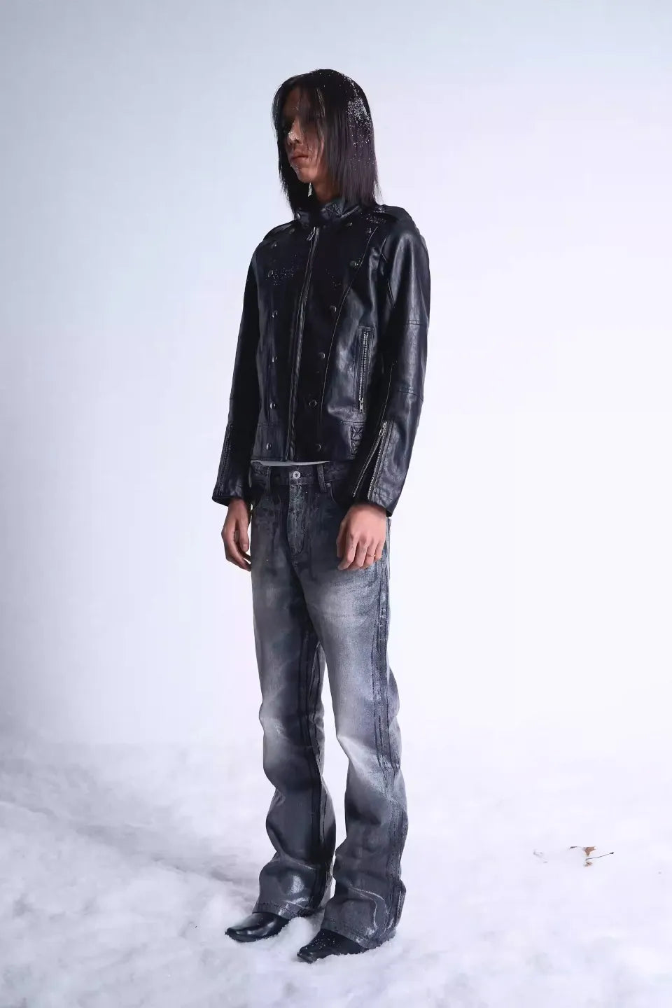 Crack Brush and Faded Flare Jeans