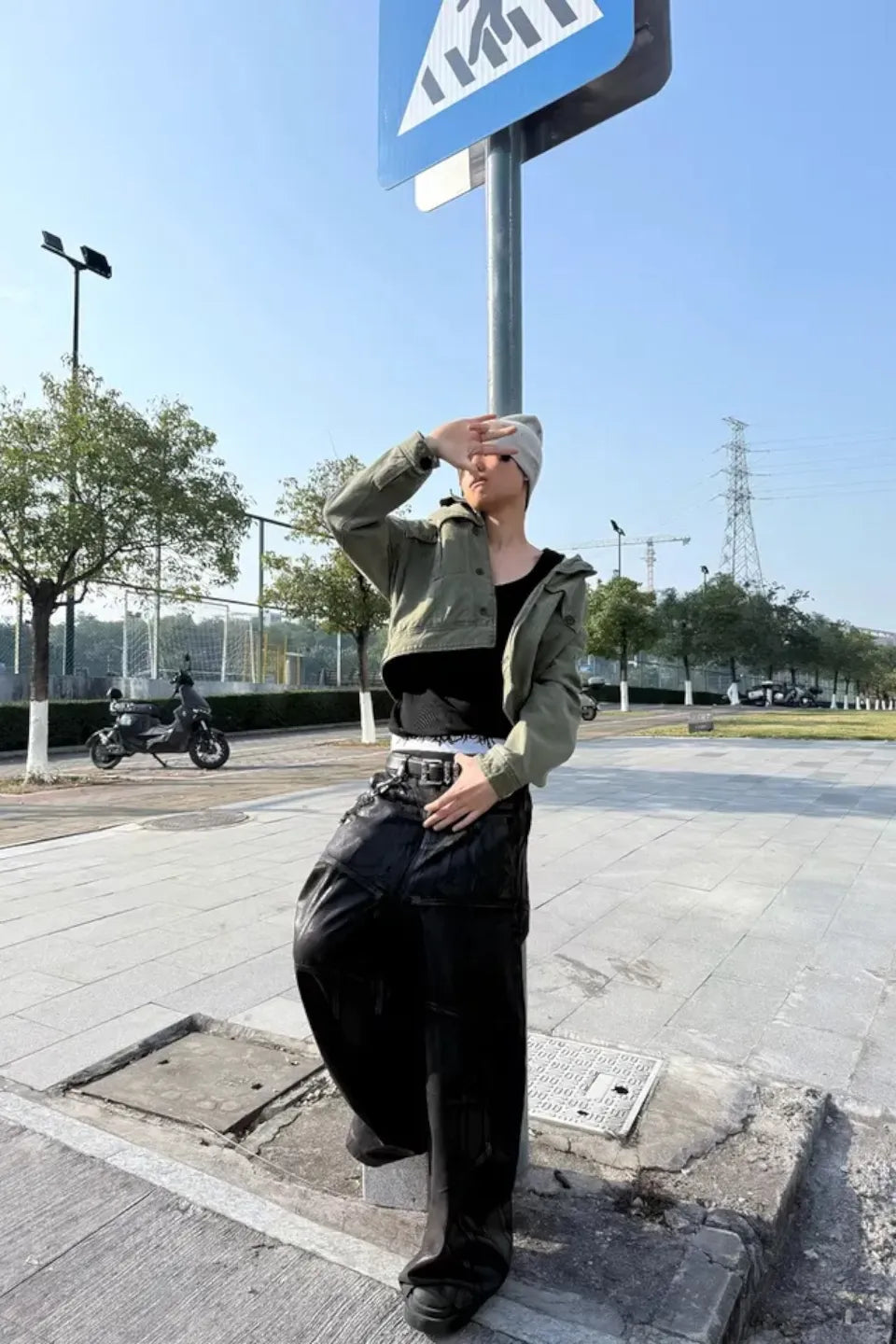 Crack Pattern Waxed Pants