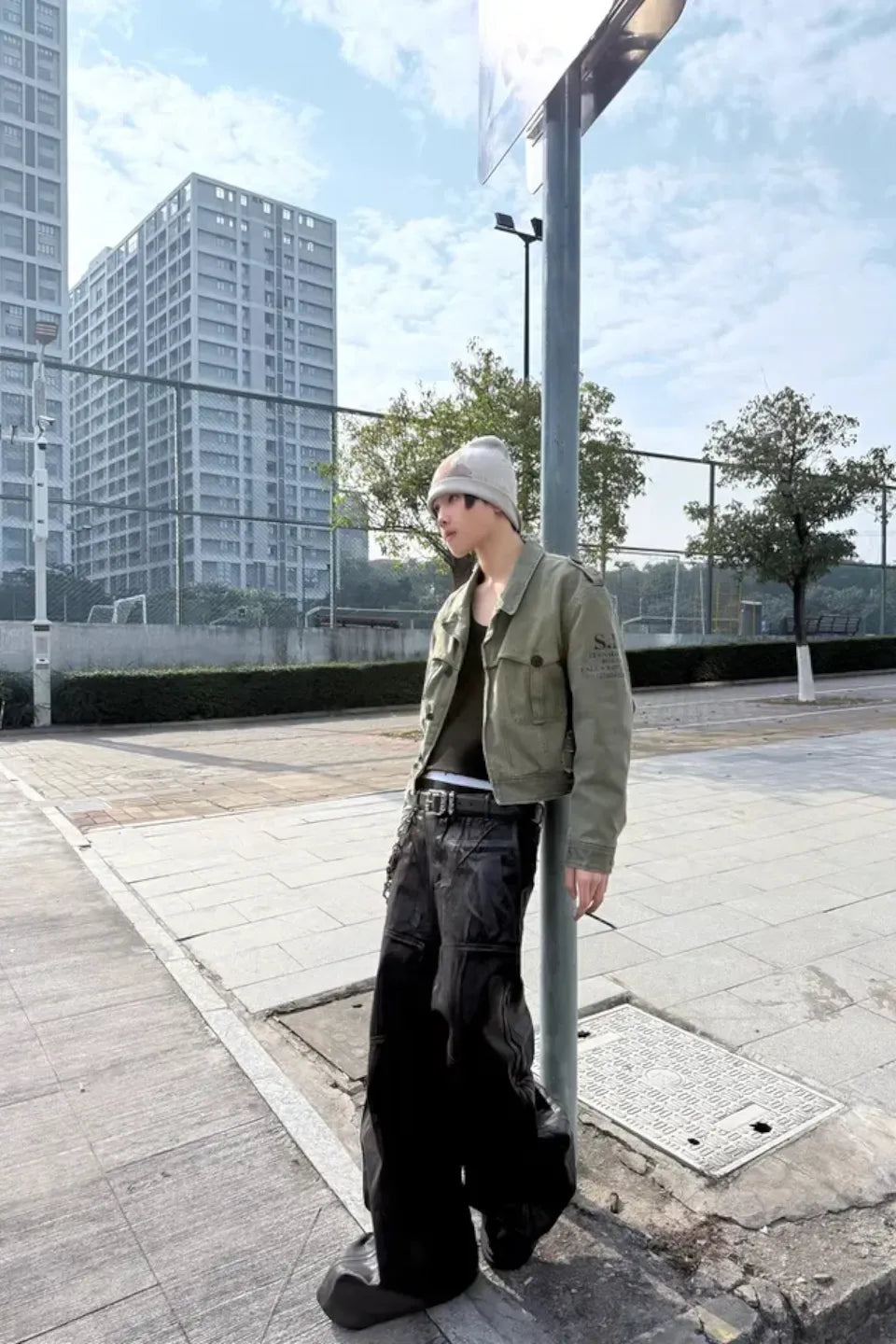 Crack Pattern Waxed Pants