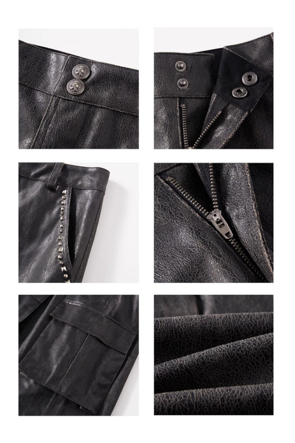 Cracked Faux Leather Distressed Studs Cargo Shorts
