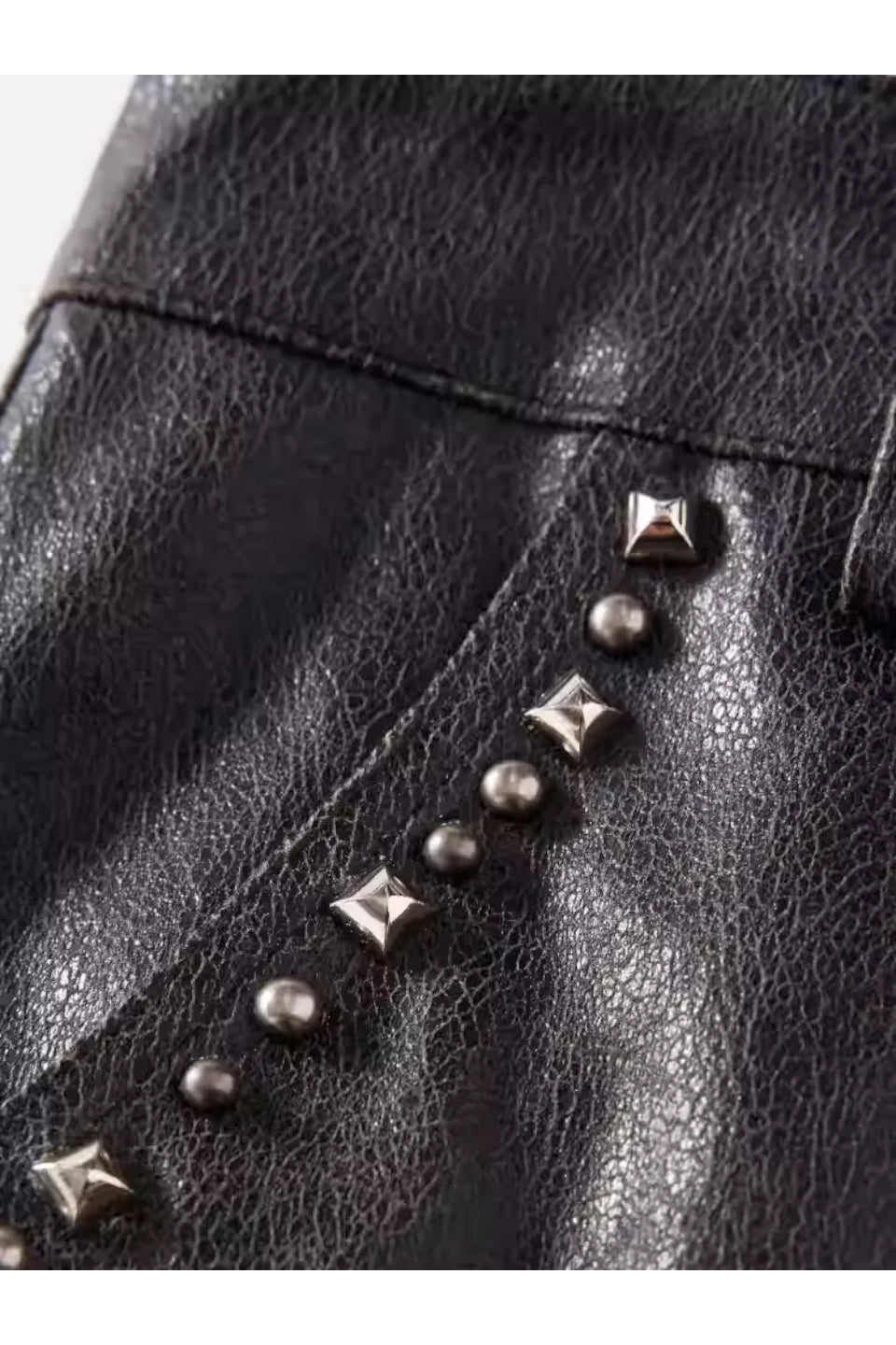 Cracked Faux Leather Distressed Studs Cargo Shorts