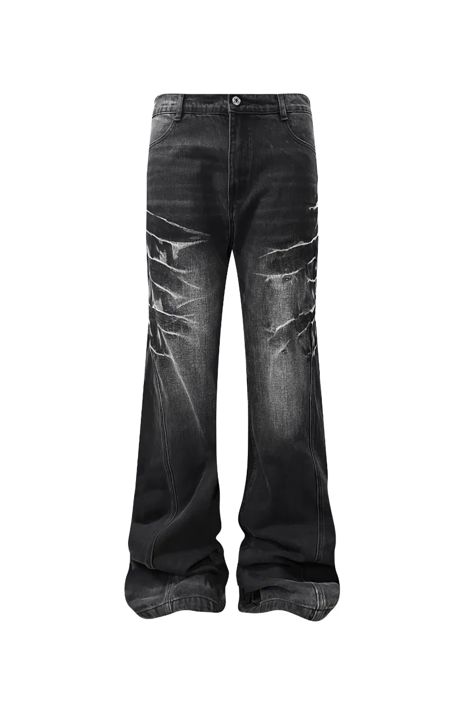 Cracked Whiskers Distressed Wash Flare Denim Pants