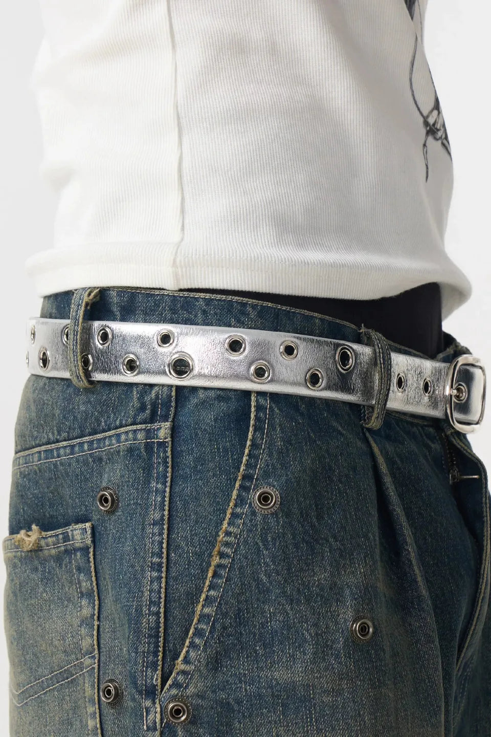 Cracked Silver Triple Pistol Buckle Belt