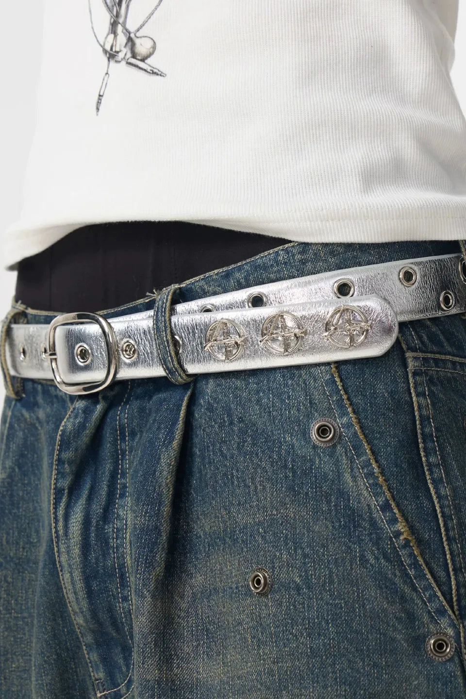 Cracked Silver Triple Pistol Buckle Belt