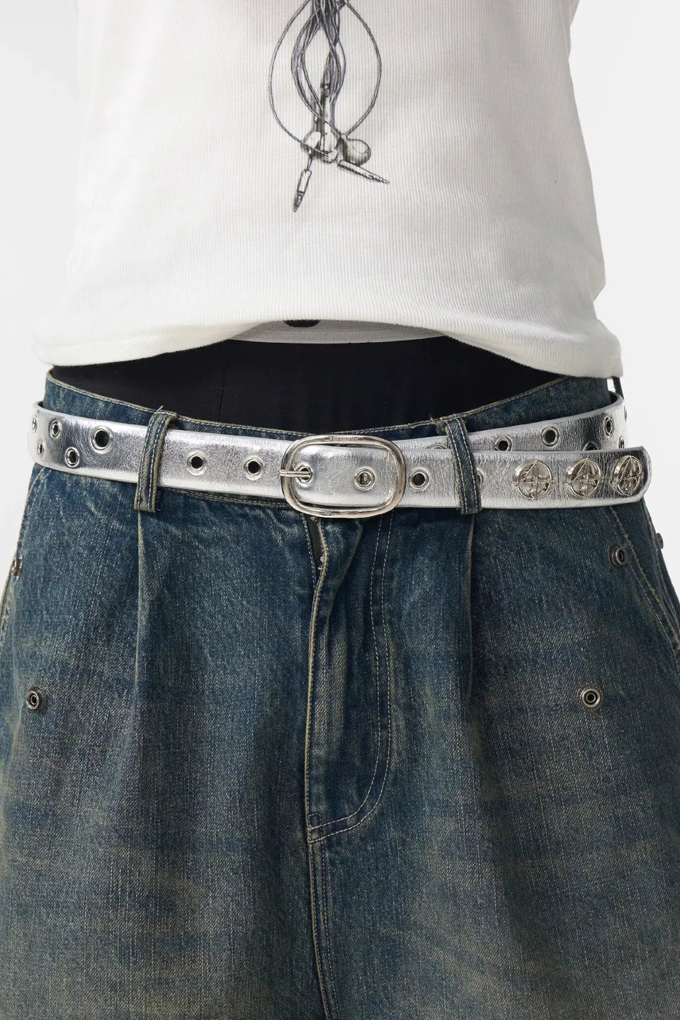 Cracked Silver Triple Pistol Buckle Belt