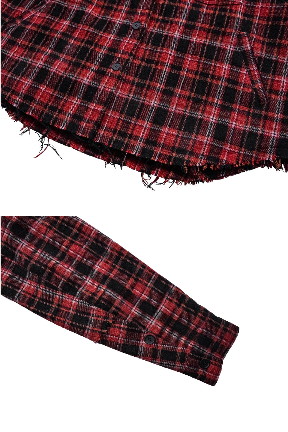 Crimson Ruin Distressed Plaid Shirt Jacket