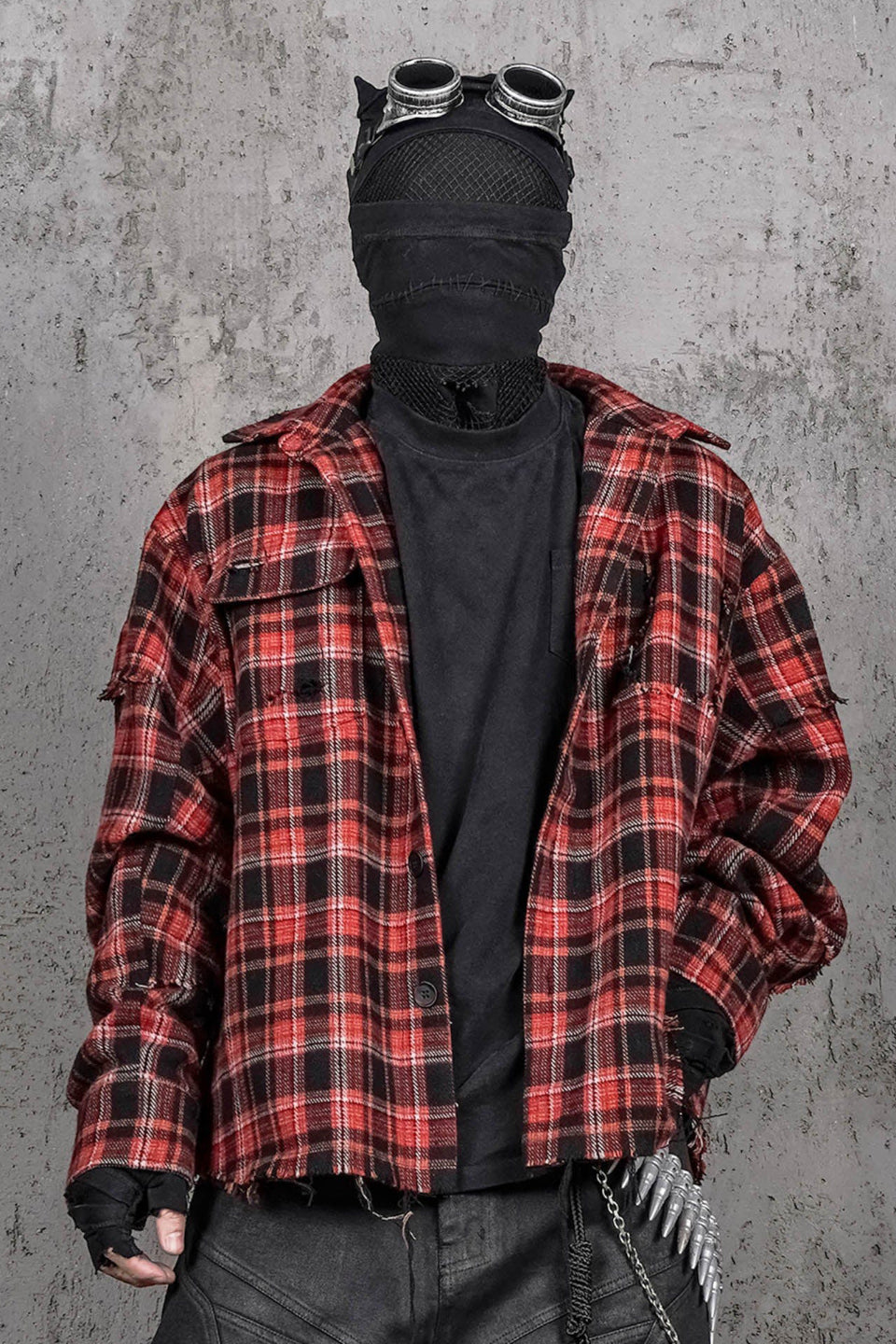 Crimson Ruin Distressed Plaid Shirt Jacket