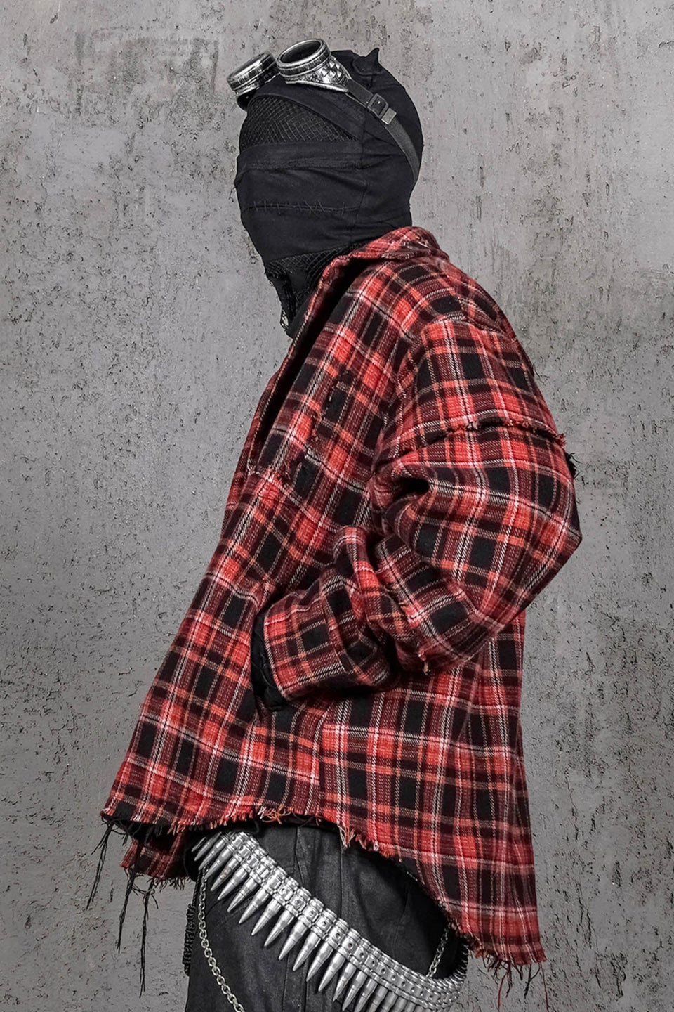 Crimson Ruin Distressed Plaid Shirt Jacket