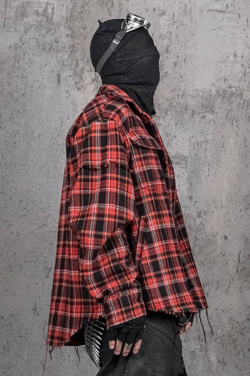 Crimson Ruin Distressed Plaid Shirt Jacket