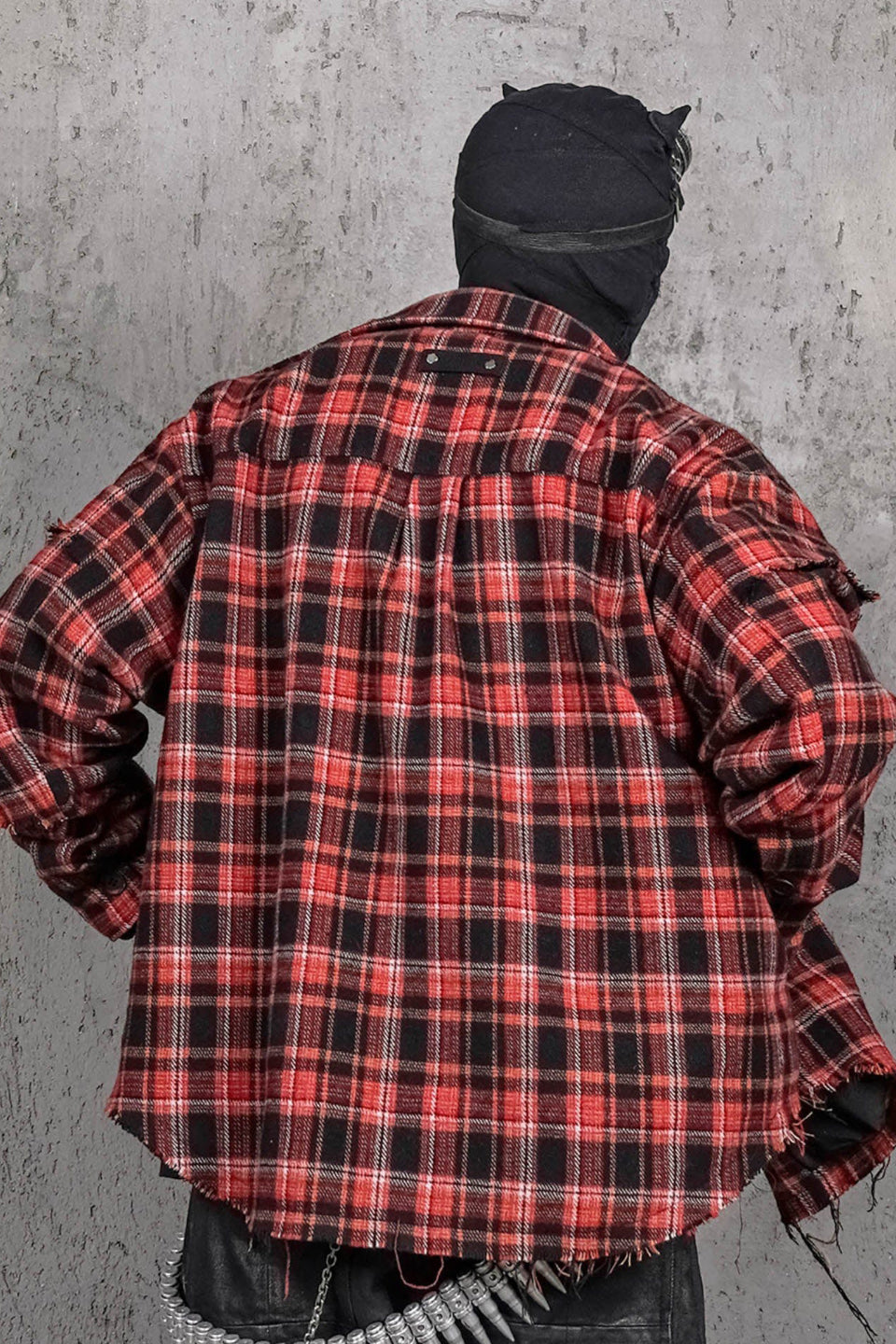 Crimson Ruin Distressed Plaid Shirt Jacket