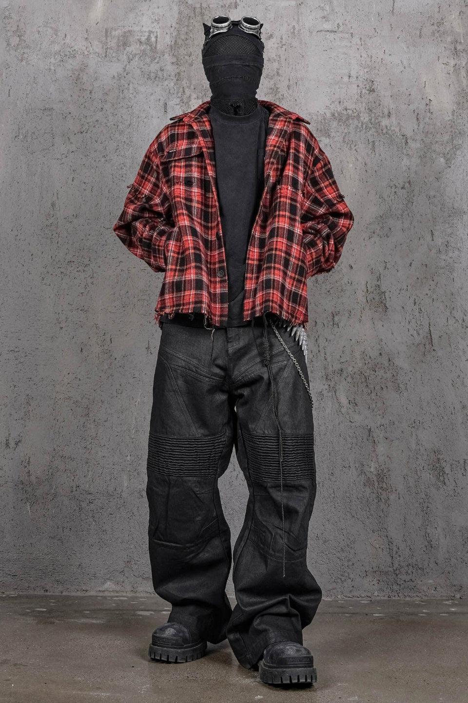 Crimson Ruin Distressed Plaid Shirt Jacket