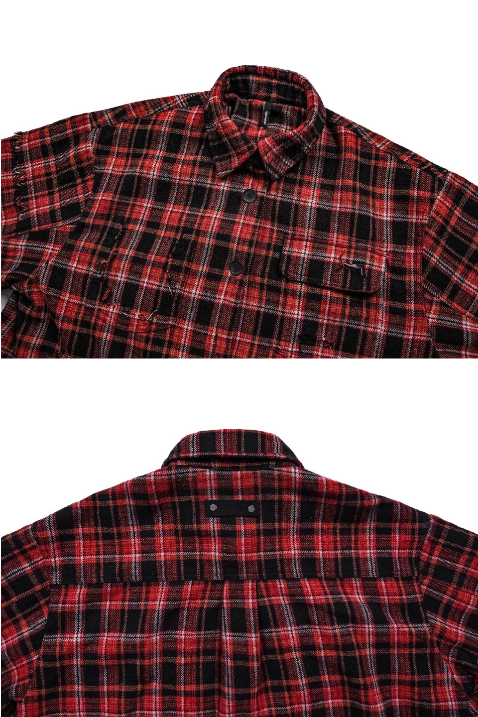 Crimson Ruin Distressed Plaid Shirt Jacket