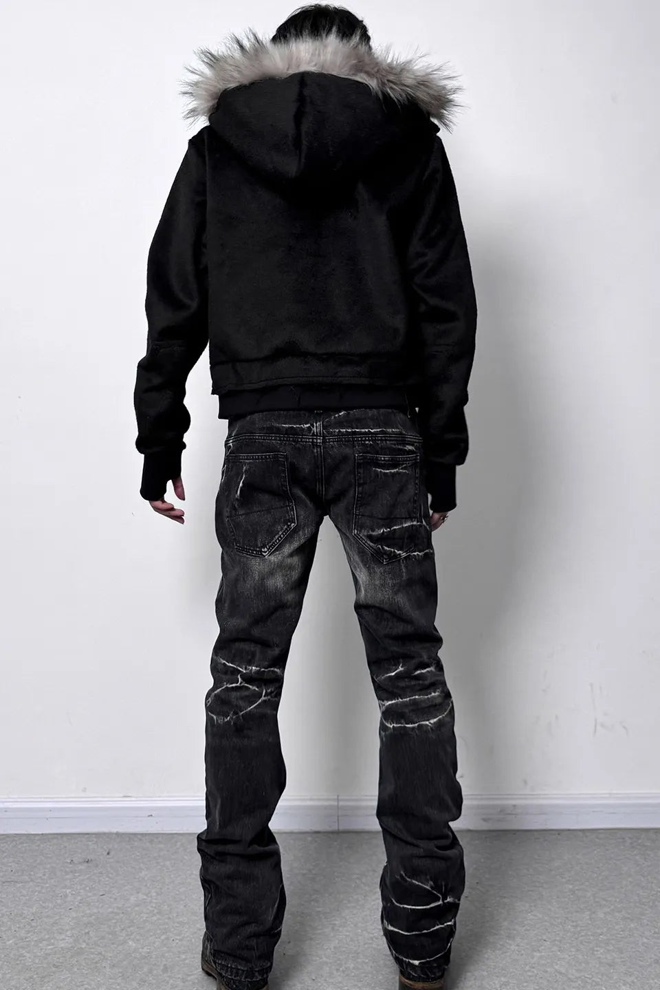 ラスト1点　no E mosen ファー付きパーカー フードブルゾン opium ラスト一点 no E mosen ファーフードジャケットパーカーy2kopium