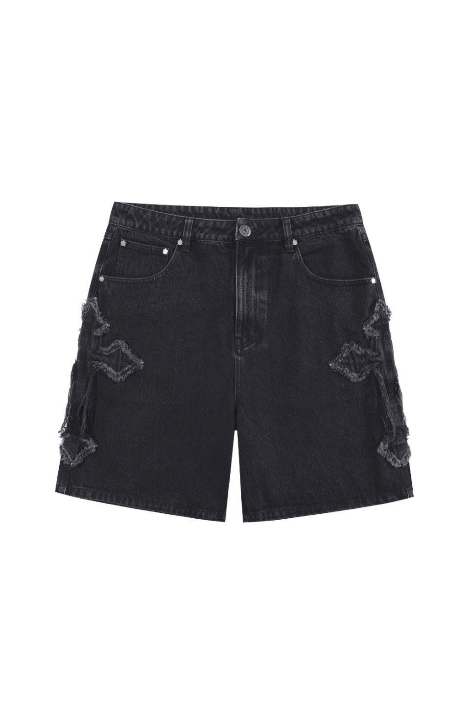 Cross Fraded Patch Washed Denim Shorts