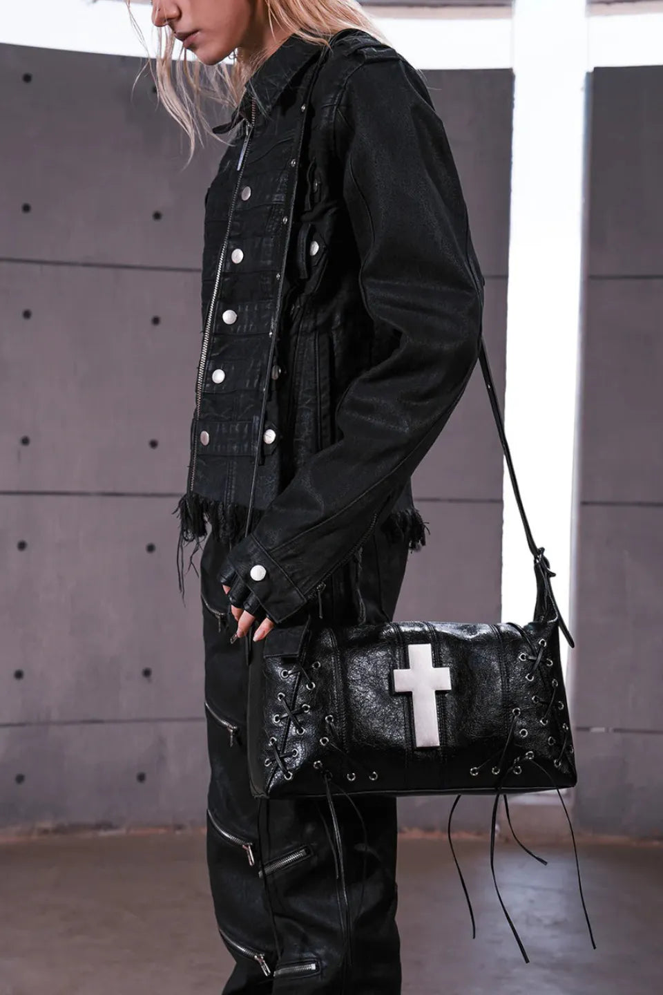 Cross Lace Up Shoulder Bag