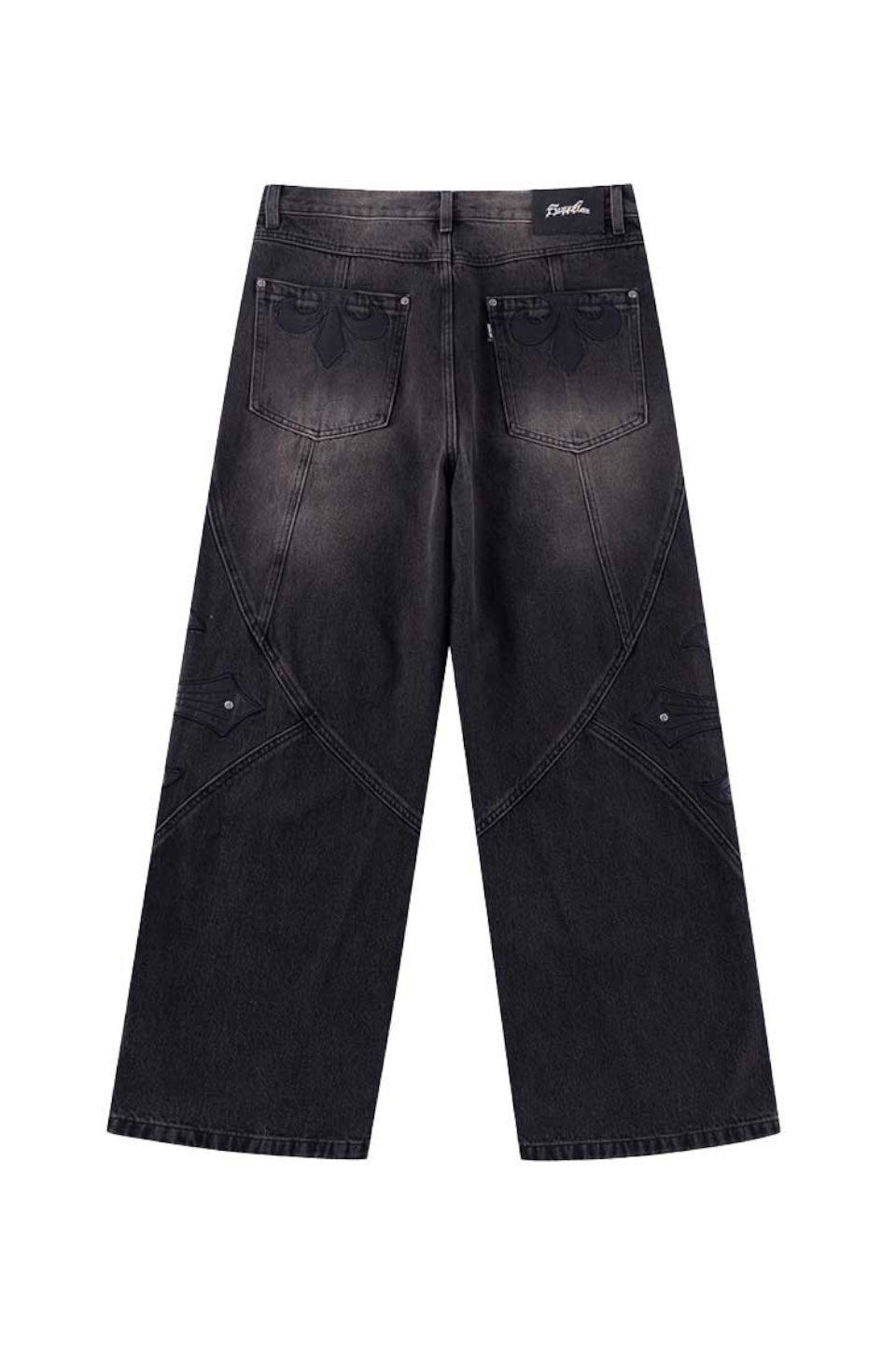 Cross Leather Patch Baggy Denim Pants