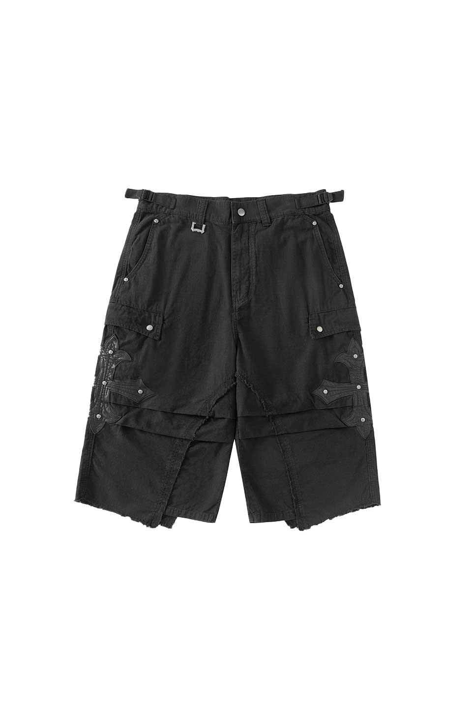 Cross Leather Patch Baggy Shorts