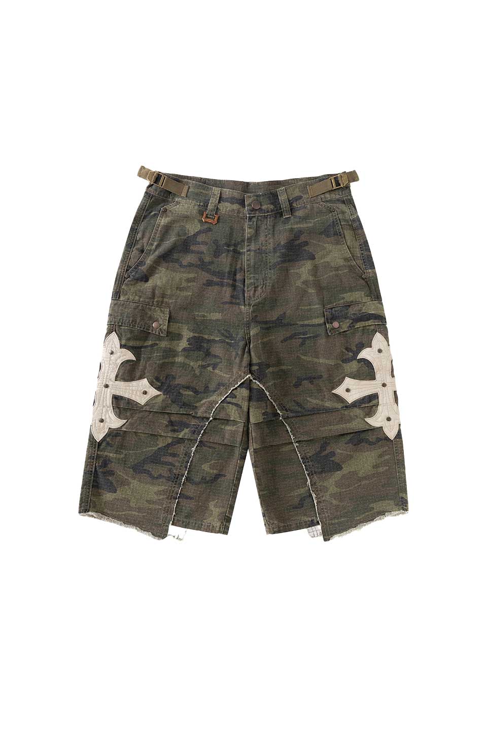 Cross Leather Patch Baggy Shorts