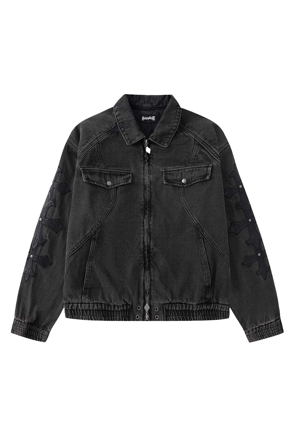 Cross Leather Patch Denim Jacket