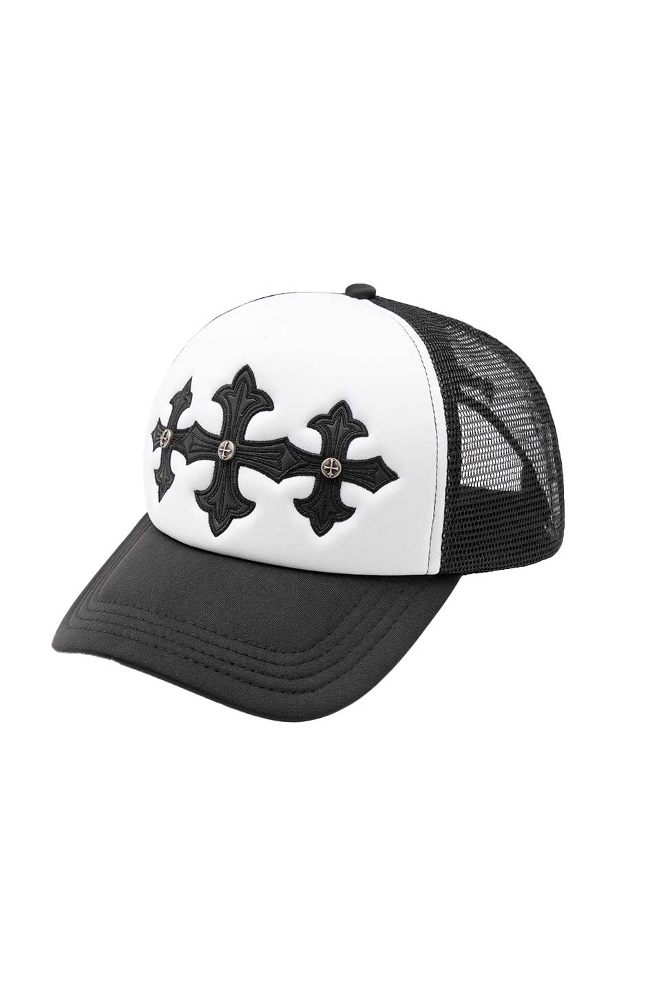 Cross Leather Patch Mesh Cap