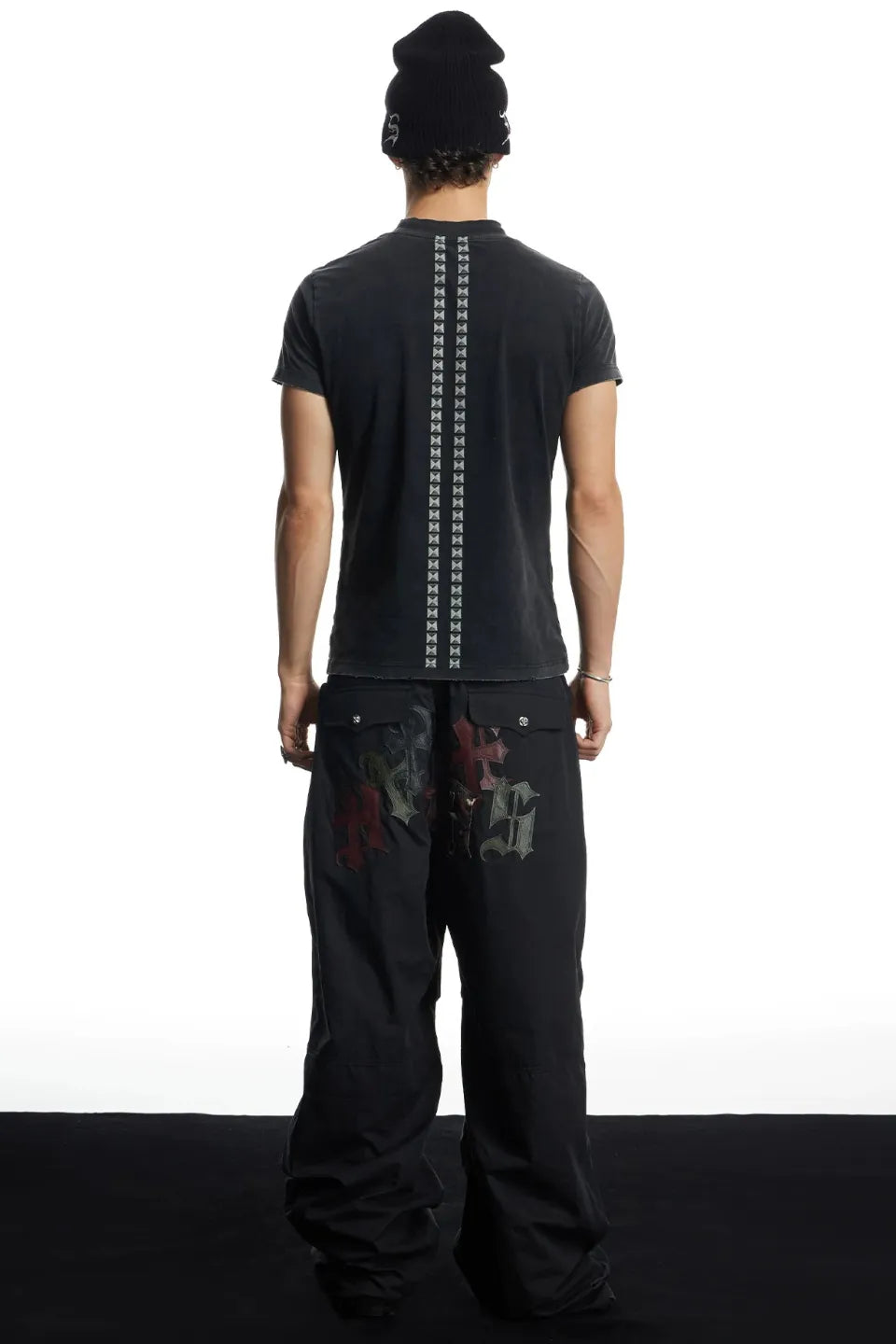 Cross Leather Patch Wide Track Pants