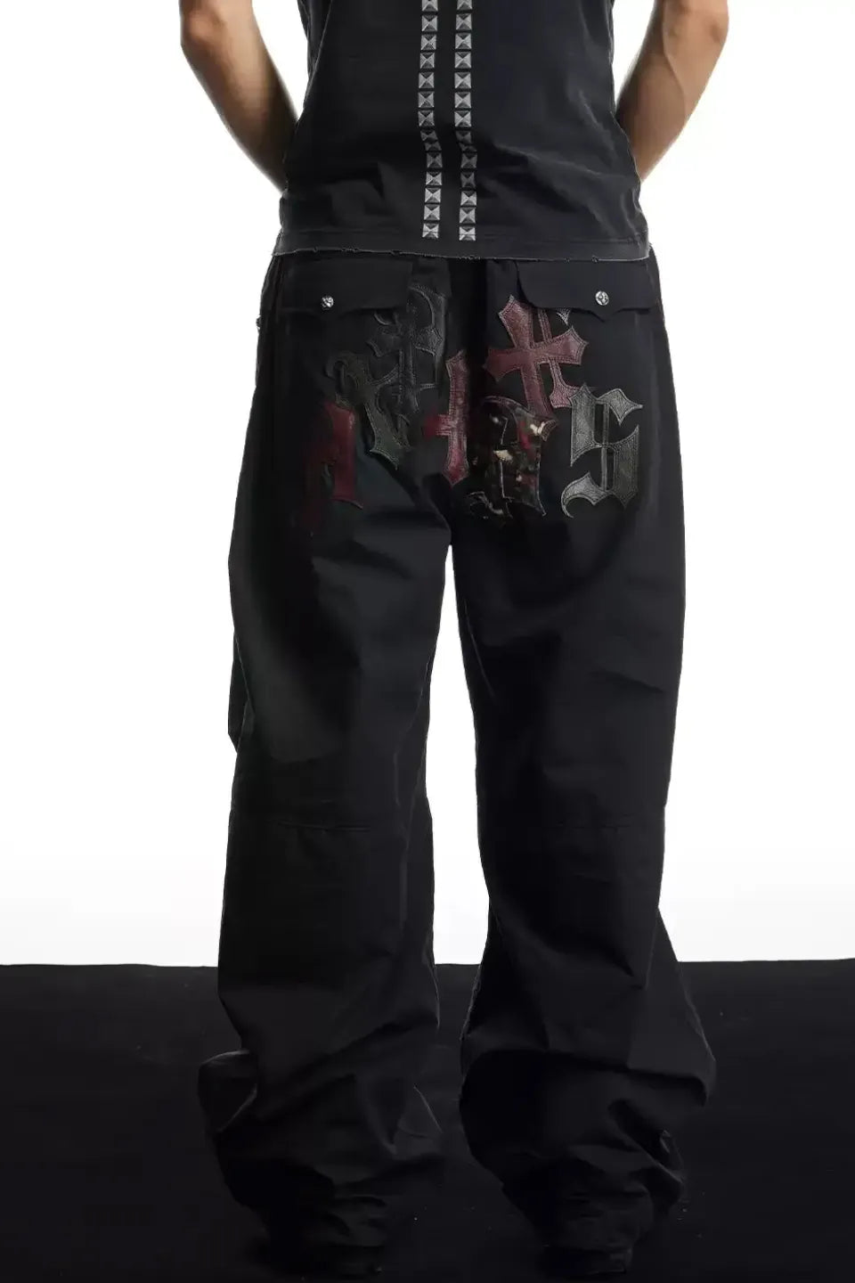 Cross Leather Patch Wide Track Pants