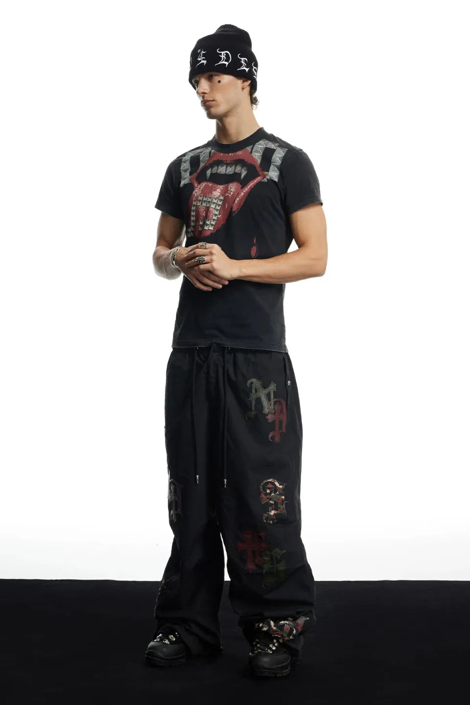 Cross Leather Patch Wide Track Pants