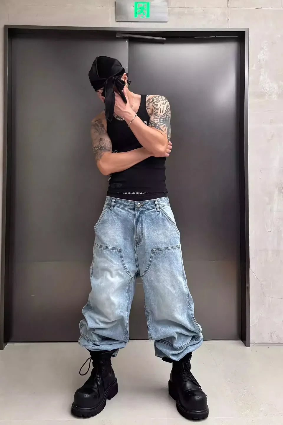 Cross Patch Art Baggy Denim