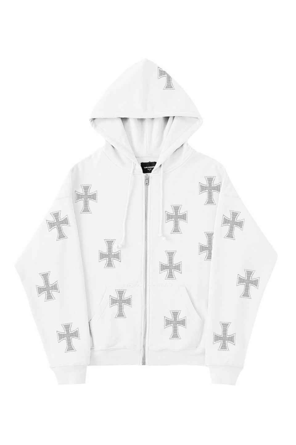 Cross Rhinestone Zip Hoodie