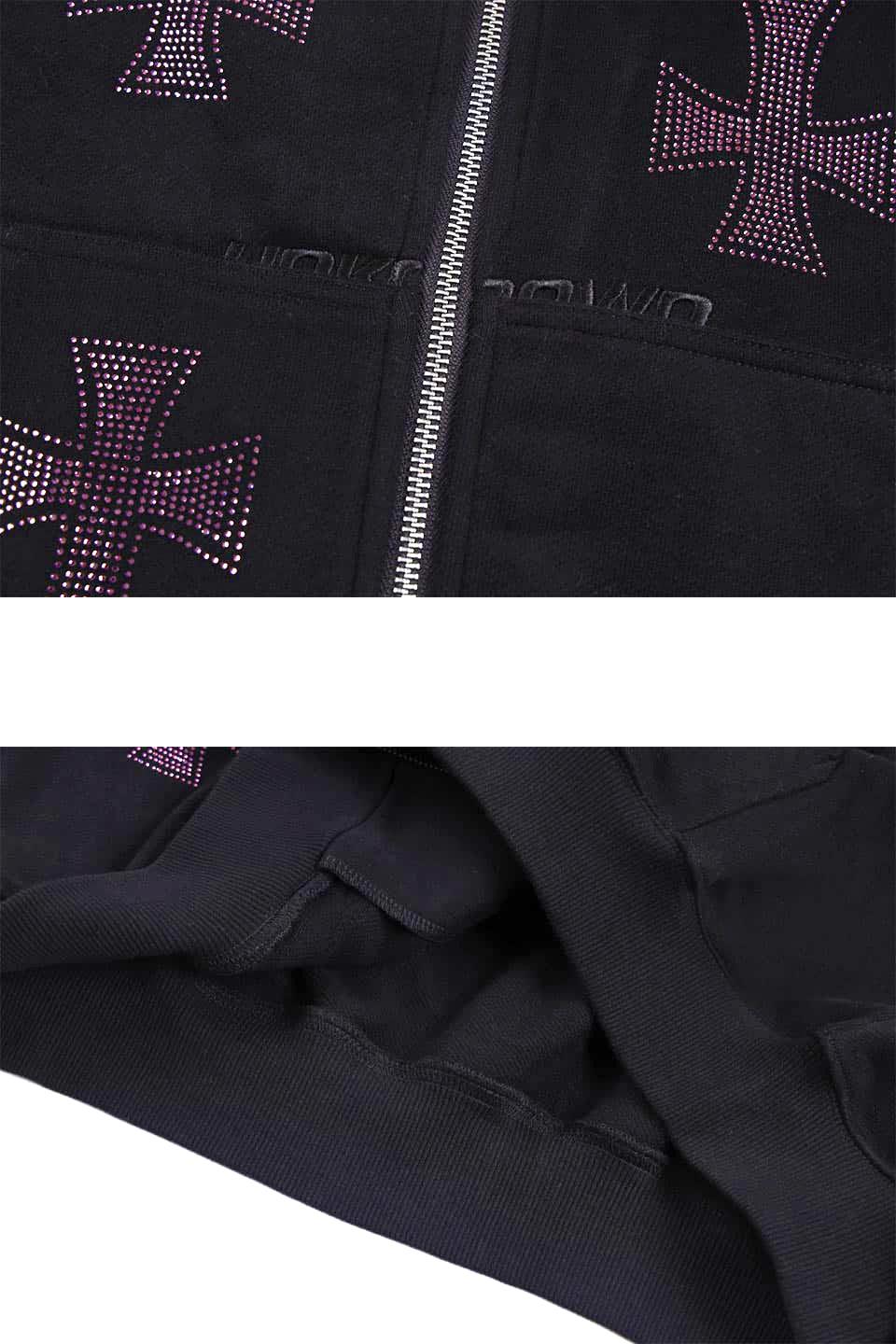 UNKNOWN LONDON(アンノウンロンドン) - Cross Rhinestone Zip Hoodie クロスラインストーンジップフーディ  パーカー