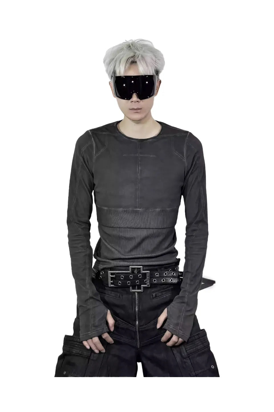 Cross Stitched Washed Long Sleeve T-shirt