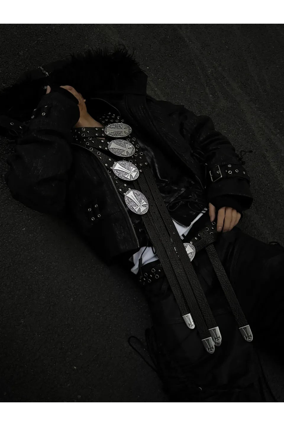 Cross Studded Eyelet Elephant Leather Belt