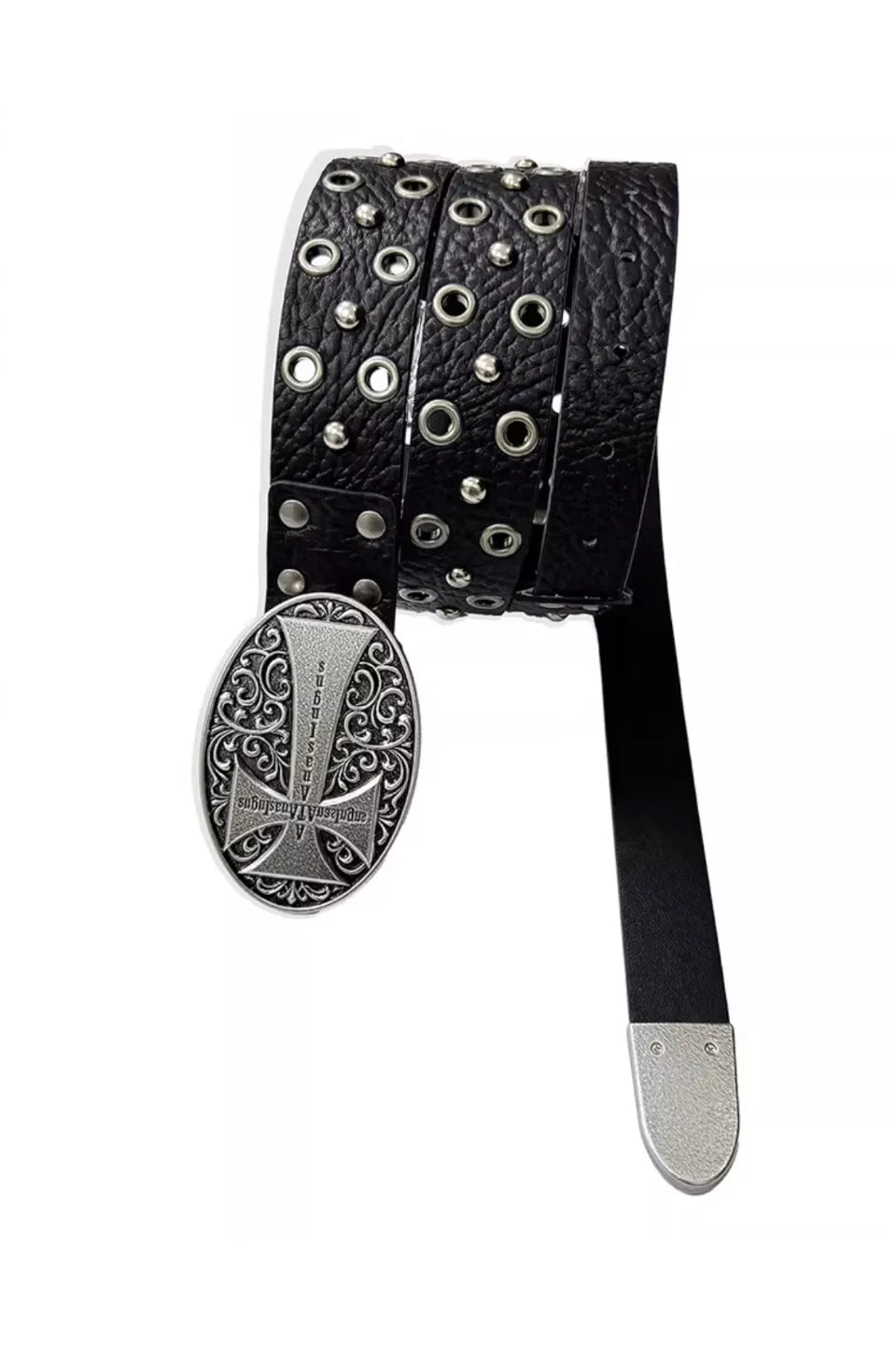 Cross Studded Eyelet Elephant Leather Belt